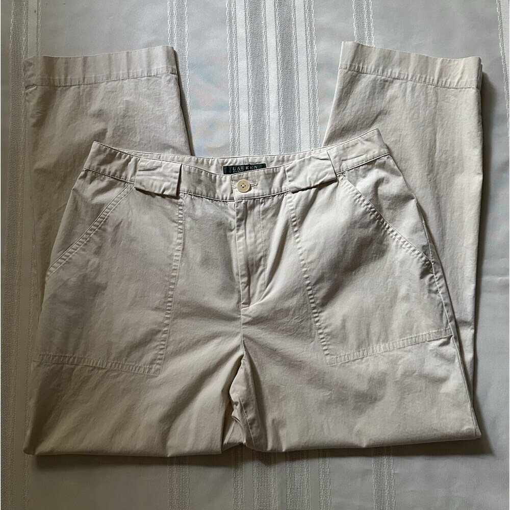 Lauren Ralph Lauren Women’s Beige Utility Pants SZ 10 Straight Leg Stretch Twill